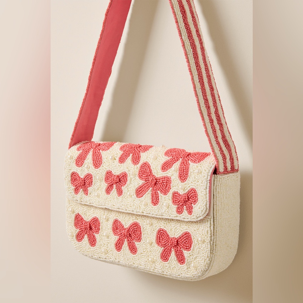 NWT Francesca’s pink Beaded Bow Bag purse